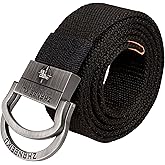 Leiskya Double D-Ring Striped Canvas Metal Buckle Adjustable Web Belt, Colorful Durable Fabric Hiking Webbing Loop Belts Men