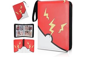 FOOTJKYX Collectible Trading Card Albums,4 Pocket Card Binder, 400 Double Sided Pocket PU Premium Zip Trading Collection Binderwith 50 Removable Sleeves, Card Folder forTCG, Sports Cards (Red & Yellow)
