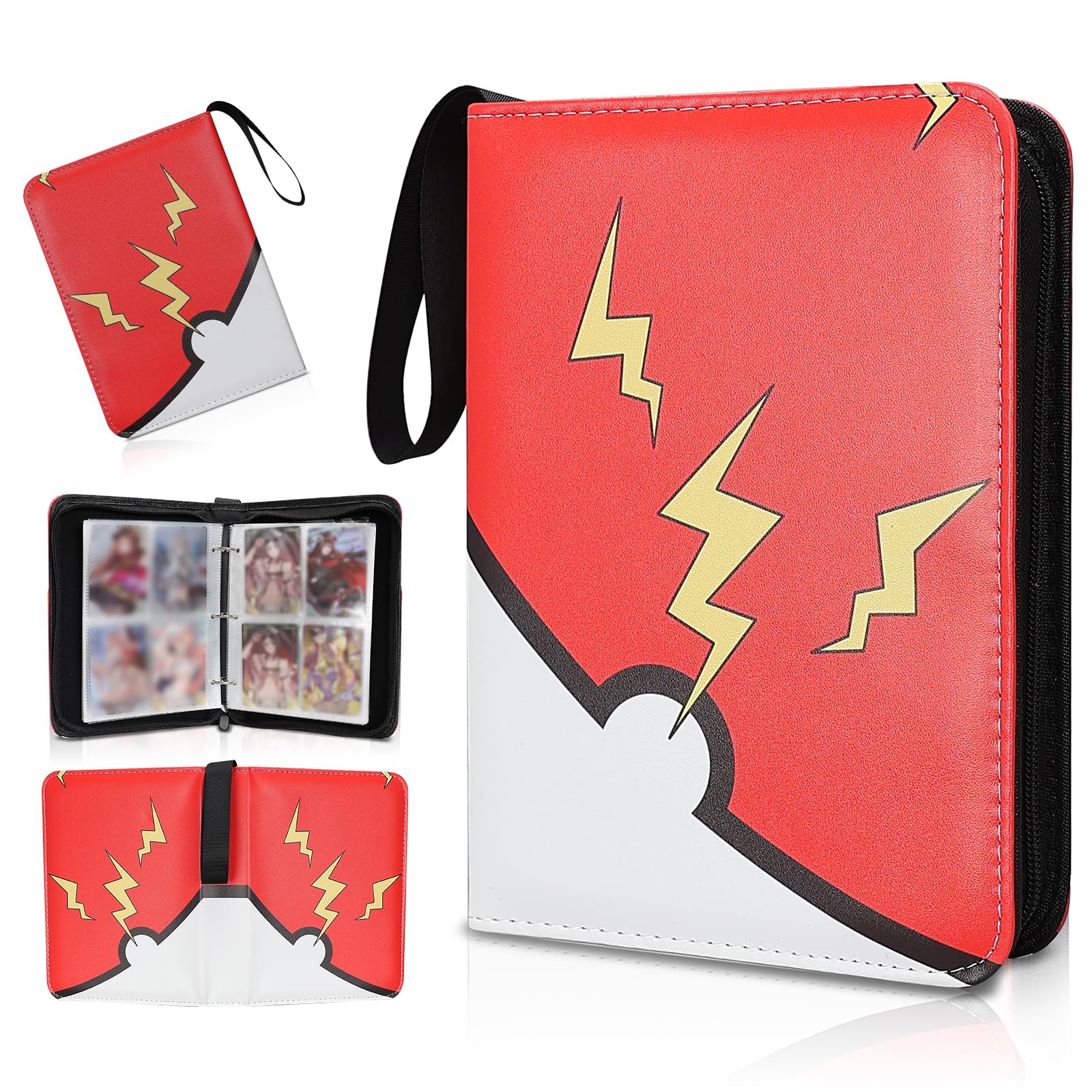 Photo 1 of Collectible Trading Card Albums,4 Pocket Card Binder, 400 Double Sided Pocket PU Premium Zip Trading Collection Binderwith 50 Removable Sleeves, Card Folder forTCG, Sports Cards (Red & Yellow)
