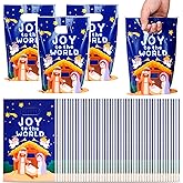 Kolewo4ever 200 Pieces Nativity Plastic Treat Bags Christmas Bags 5 Mil 6.8"x10" Merchandise Bag with Handle Retail and Shopping Bag for Vacation Xmas Nativity Party Supply