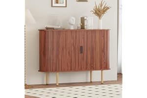 Garvee 47.2" Mid Century Modern Sideboard Buffet Cabinet – Walnut Sliding Door Storage Cabinet with Adjustable Shelves, for K