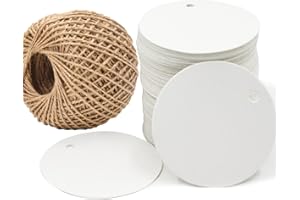 LAOBAN 100pcs 2.75"/7cm White Round Shaped Paper Hang Gift Tags with 100 Feet Jute Twine for Christmas Holiday Gifts Wedding Favors DIY Art Craft