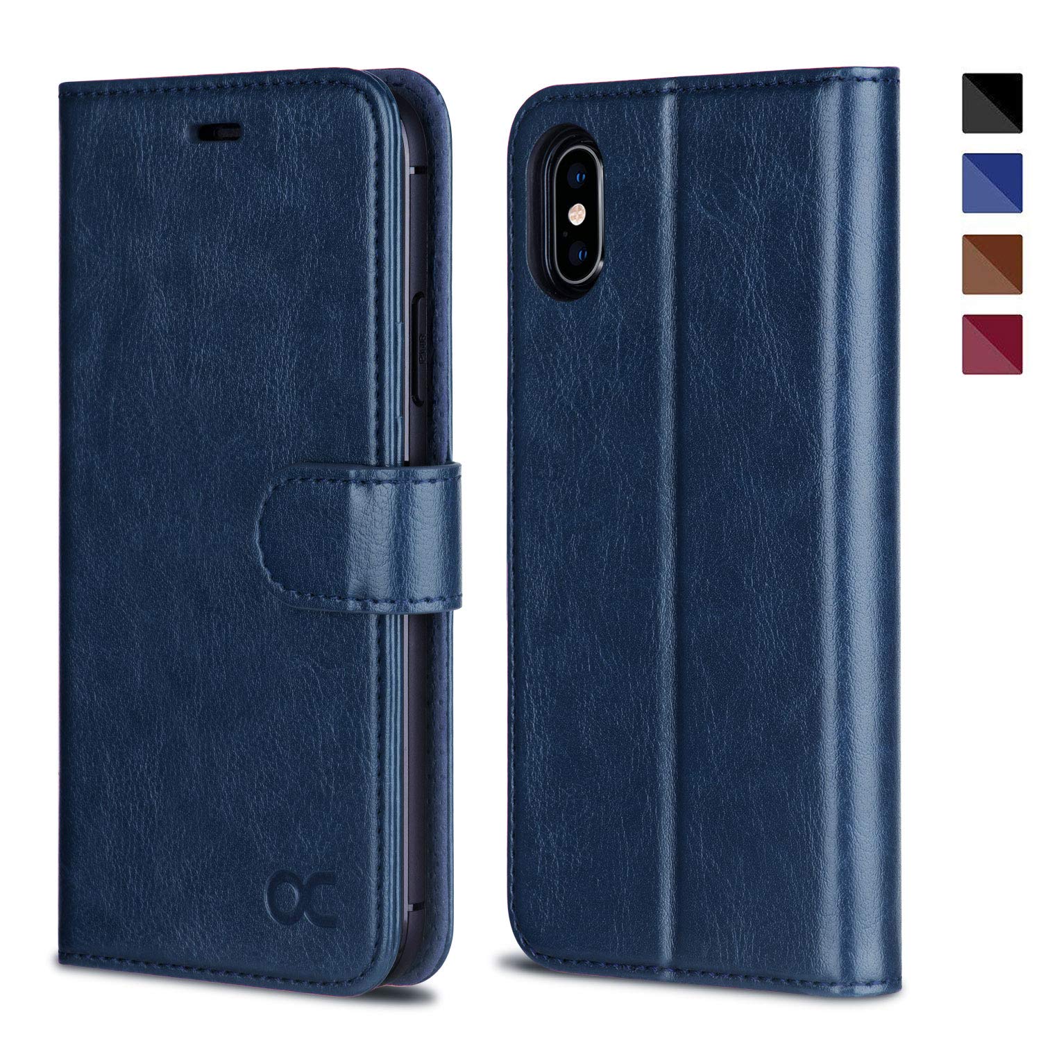 OCASE for iPhone X/XS Case, PU Leather Wallet, Magnetic Flip Folio Cover with Card Holders, Shockproof TPU, and Kickstand for 5.8 Inch iPhone 10, Blue