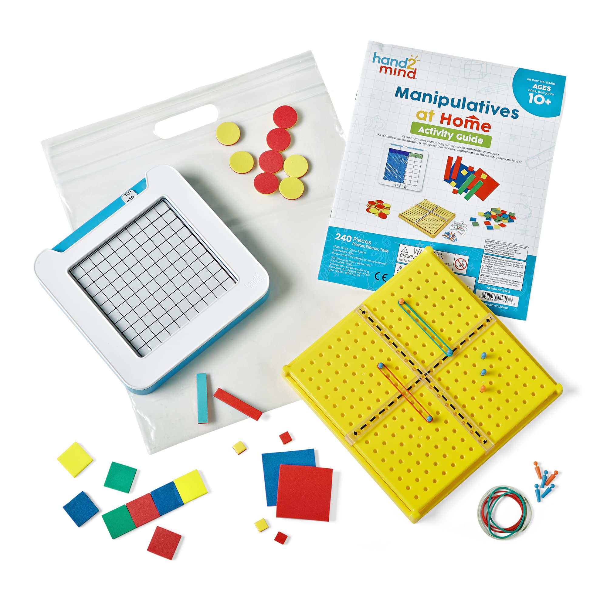 Learning Resources Take Home Maths Manipulatives Kit for Kids Ages 11-13 with Algebra Tiles, Build-A-Grid, Two Colour Counters, Colour Tiles and Coordinate Pegboard (Single Kit)