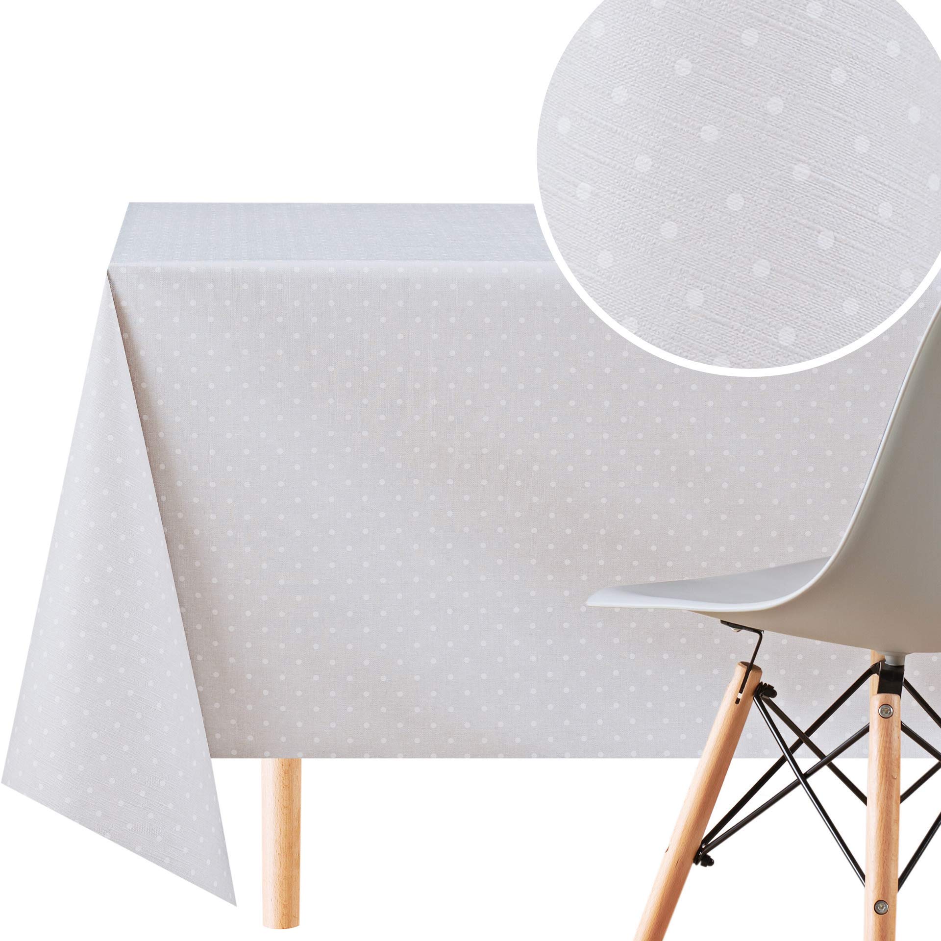 KP HOME Premium Wipe Clean Tablecloth - Polka Dot Waterproof PVC Table Cloth - Rectangular 300 x 140 cm Plastic Table Cover - Wipeable Vinyl Oilcloth for Kitchen, Dining & Outdoor - Light Grey