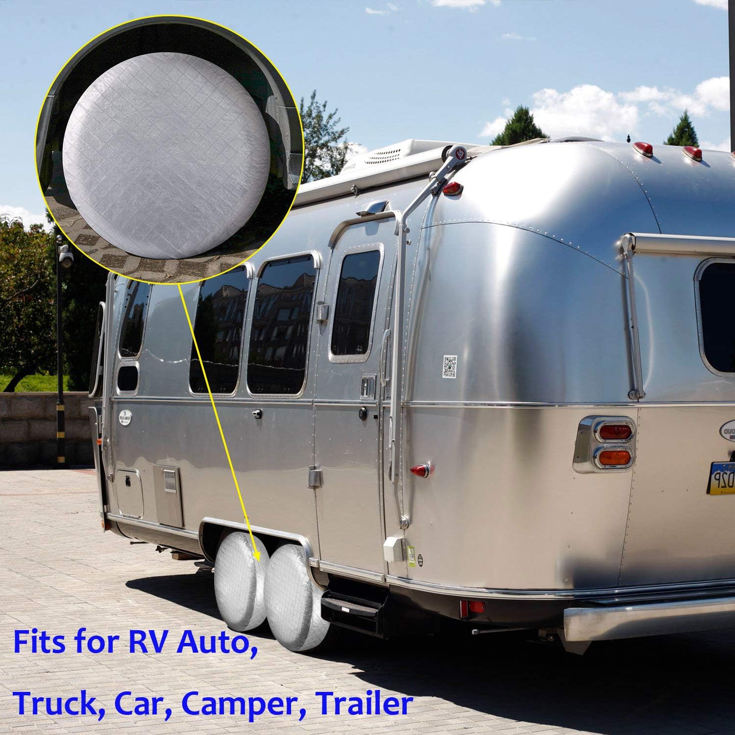 Kohree Tire Covers for RV Wheel Covers Motorhome Tires Set of 4, Waterproof UV Sun Tire Protector Fits for 27 to 29 inches Trailer Travel Camper Tire Diameters, Aluminum Film, Cotton Lining: Automotive