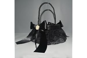 BETAULIFE Black Flower Girl Basket for Wedding,Black Lace pearlsFlower Girl Baskets,Pearl Handle Bow Flower Basket,for Weddings,Parties and Home Decor.