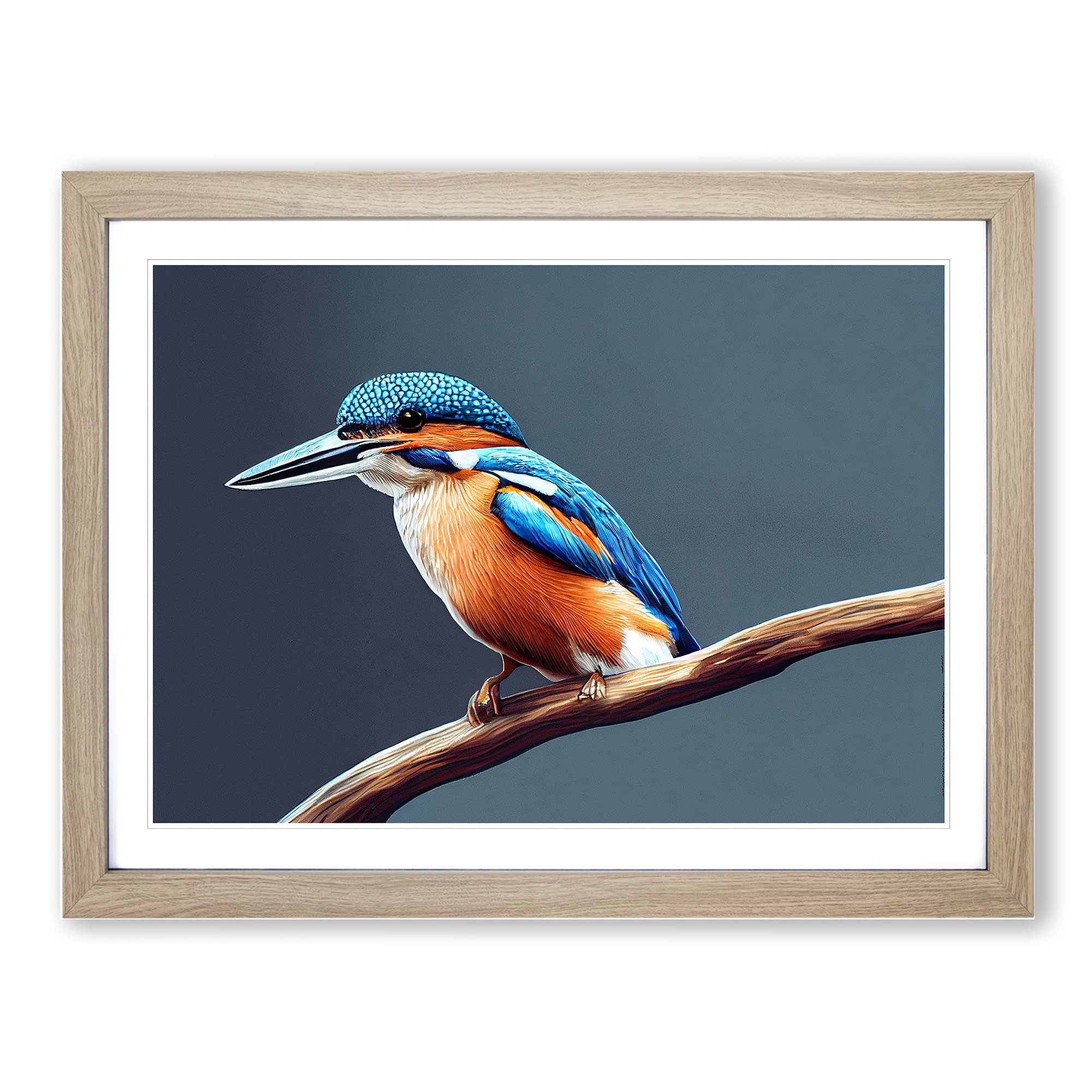 Gorgeous Kingfisher Bird Framed Print | A4 Oak Framed Wall Art | Ready to Hang | Modern Nature Picture | Living Room Bedroom Lounge Office