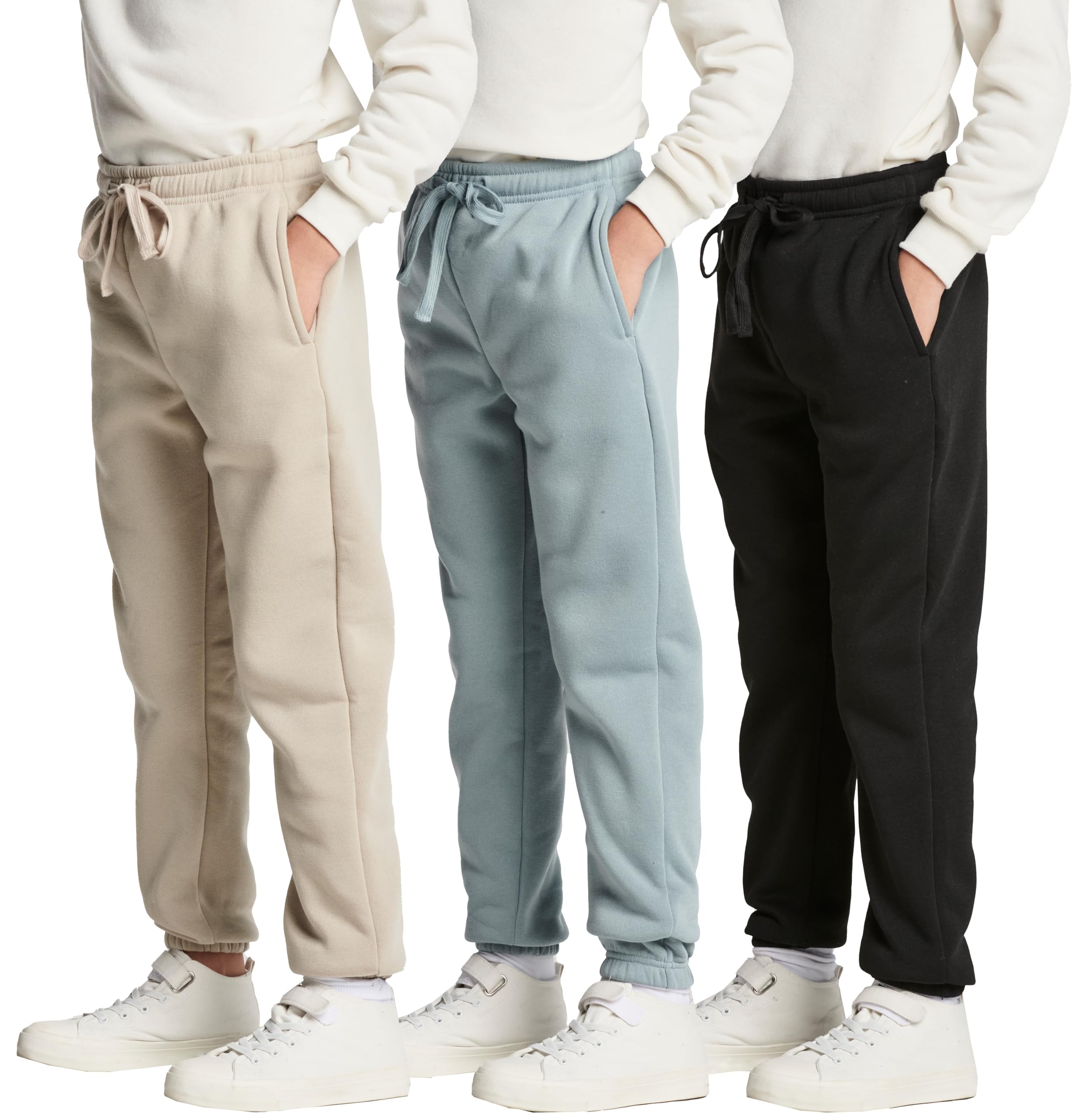 Photo 1 of Real Essentials 3 Pack: Boys Tech Fleece Jogger Active Sweatpants with Pockets - Youth Soft Athletic Joggers (Size 6-24)-Set 5,XL(18/20)