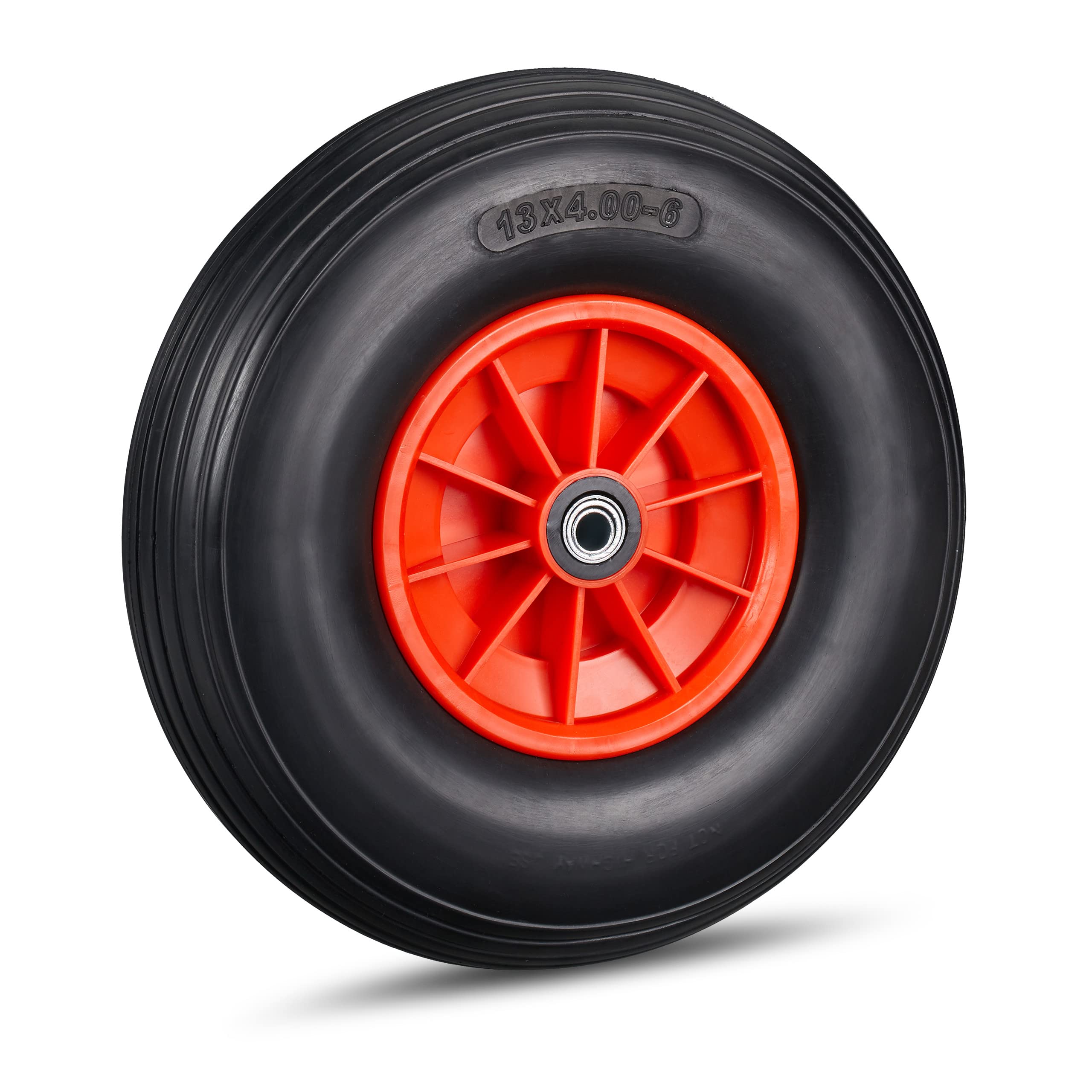 Relaxdays Wheelbarrow Wheel 4.00-6, Solid Rubber with Plastic Rim, 3 Adaptors, Flatproof Spare Tyre, 136 kg, Black-Red