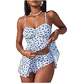 Verdusa Women's 2 Piece Floral Tankini Swimsuits Tummy Control Swim Dress with High Waisted Bikini Bottoms