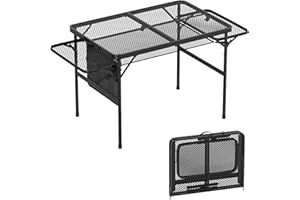 BBQ-PLUS Portable Camping Picnic Table,Folding and Adjustable Grill Stand with Mesh Bag and Side Shelves for Outdoor Indoor B