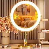 DEXHOM Makeup Mirror, Rechargeable Vanity Mirror with 3 Lights, 1X/10X | Adjustable Brightness, 3000mAh, Double-Sided, Gift for Mom, Women, Wife, Girls, Dorm Room Essential