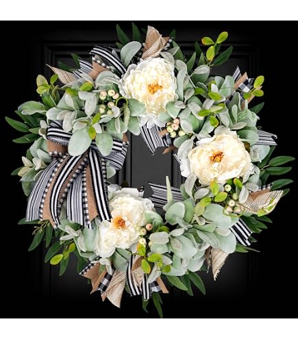 22 Inch Fall Front Door Wreath - Handmade Peony & Rose Floral Wreath For Autumn And Summer Decor