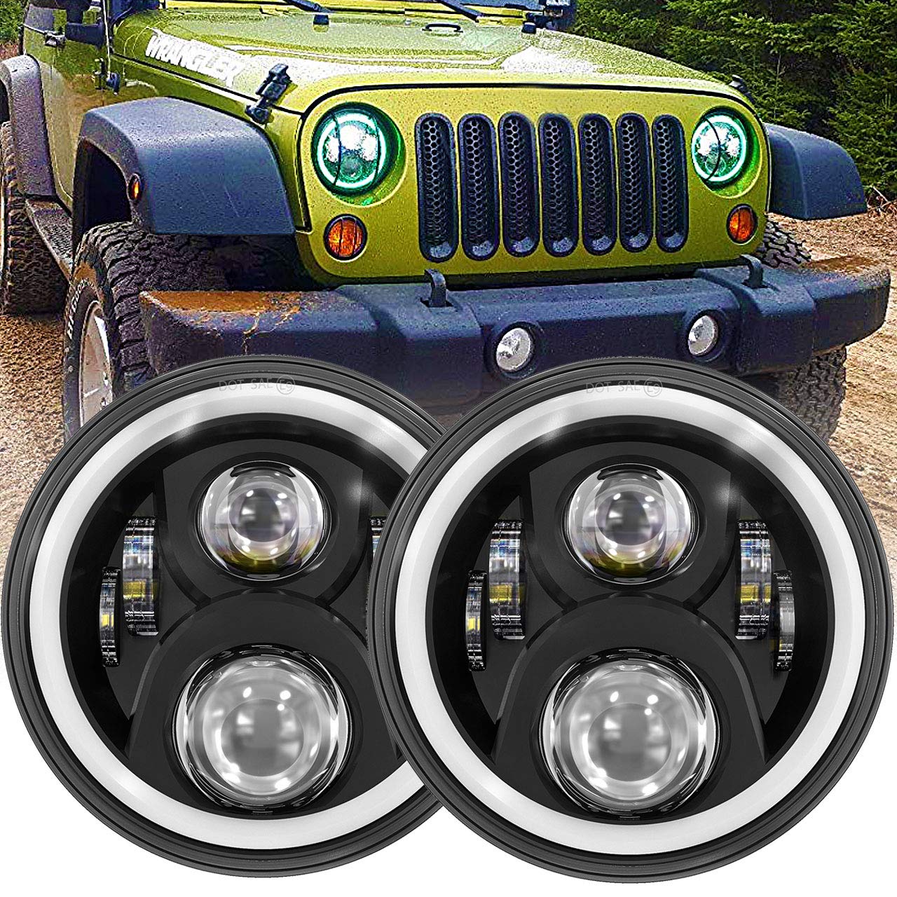 7 Inch LED Halo Headlights for 20072017 Jeep Wrangler JK JKU with Turn