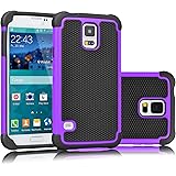 Tekcoo Galaxy S5 Case, [Tmajor] Sturdy [Purple/Black] Shock Absorbing Hybrid Rubber Plastic Impact Defender Rugged Slim Hard 