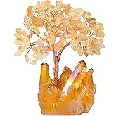 MASGEMES Natural Citrine Crystal Tree of Life,Quartz Cluster Yellow Titanium Base, Positive Energy Feng Shui Bonsai Money Tree Office Desk Home Decor for Wealth and Luck