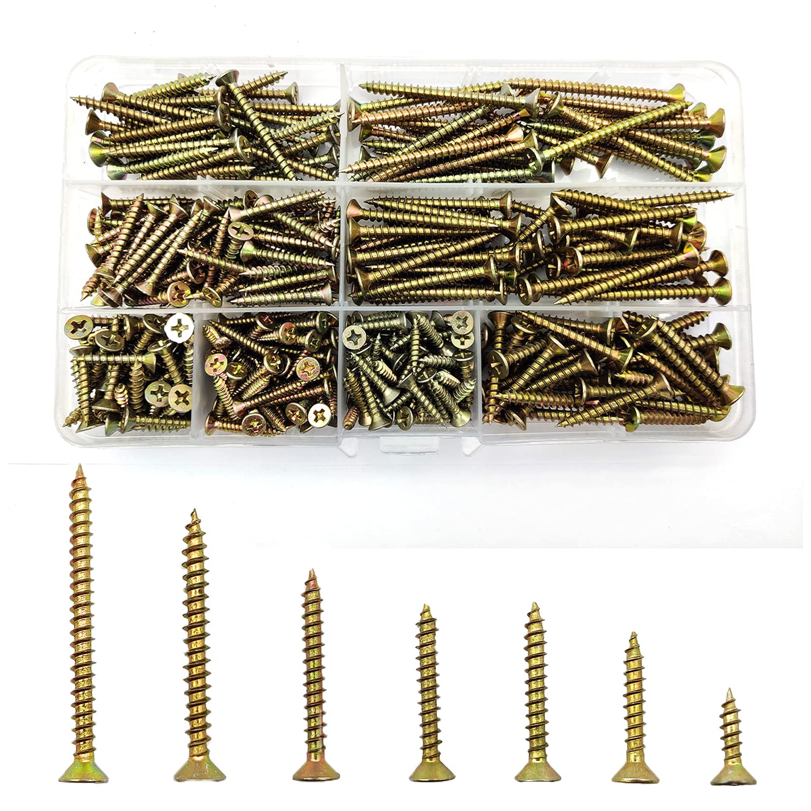 335 Pcs Self Tapping Wood Screw Assortment Kit, Assorted Cross Pan Head Countersunk Zinc-Plated Concrete Screws, Drywall Screws for Door Hinges, Repairs, DIY Project