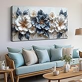 CPKATMT Flower Canvas Wall Art for Office Blue and White All Decor for Bedroom Women Big Wall Art for Living Room Modern Size 29" x 58"