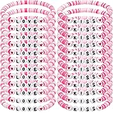 Tondiamo 24 Pcs Valentine's Day Bracelet for Women Pink Heart Love Clay Beaded Stretch Bracelets Bulk Cute Valentines Day Friendship Stackable Bracelets for Valentines Day Accessories Jewelry Gifts