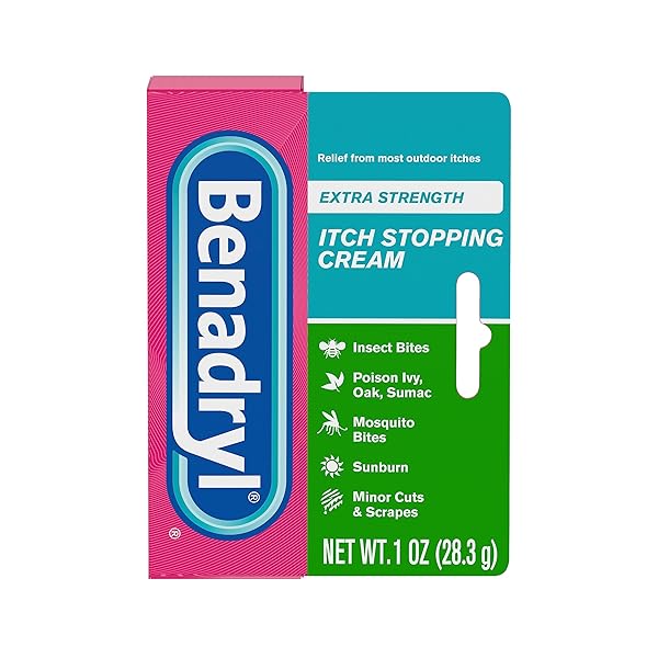 BENADRYL EXTRA STRENGTH ANTI-ITCH TOPICAL CREAM WITH 2% DIPHENHYDRAMINE HCI FOR ITCH RELIEF OF OUTDOOR ITCHES ASSOCIATED WITH POISON IVY, INSECT BITES & MORE, 1 FL OZ