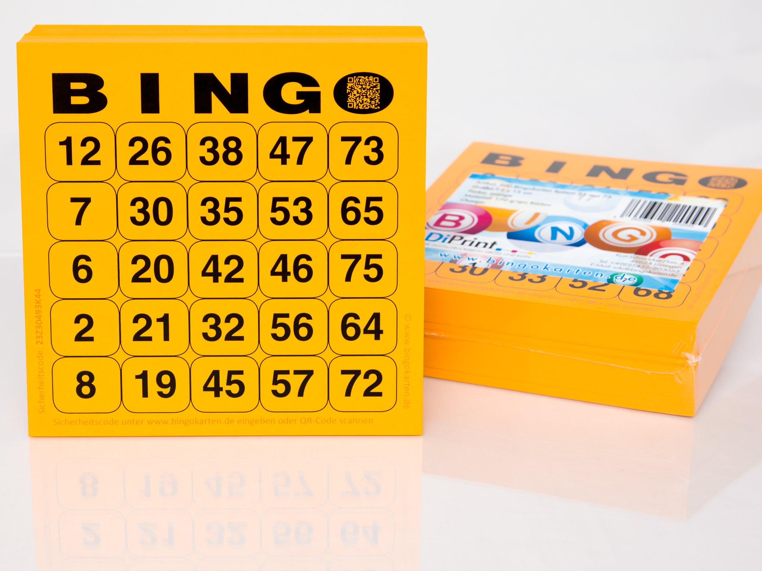 DiPrint 200 large printed Bingo cards for seniors system 25 from 75 (orange)