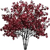 Mandy's Burgundy Artificial Baby’s Breath European Flowers 6 Bundles Silk Gypsophila with Bendable Stems for Fall Valentine's Day and Easter Centerpiece Wedding Decor and Table Arrangements