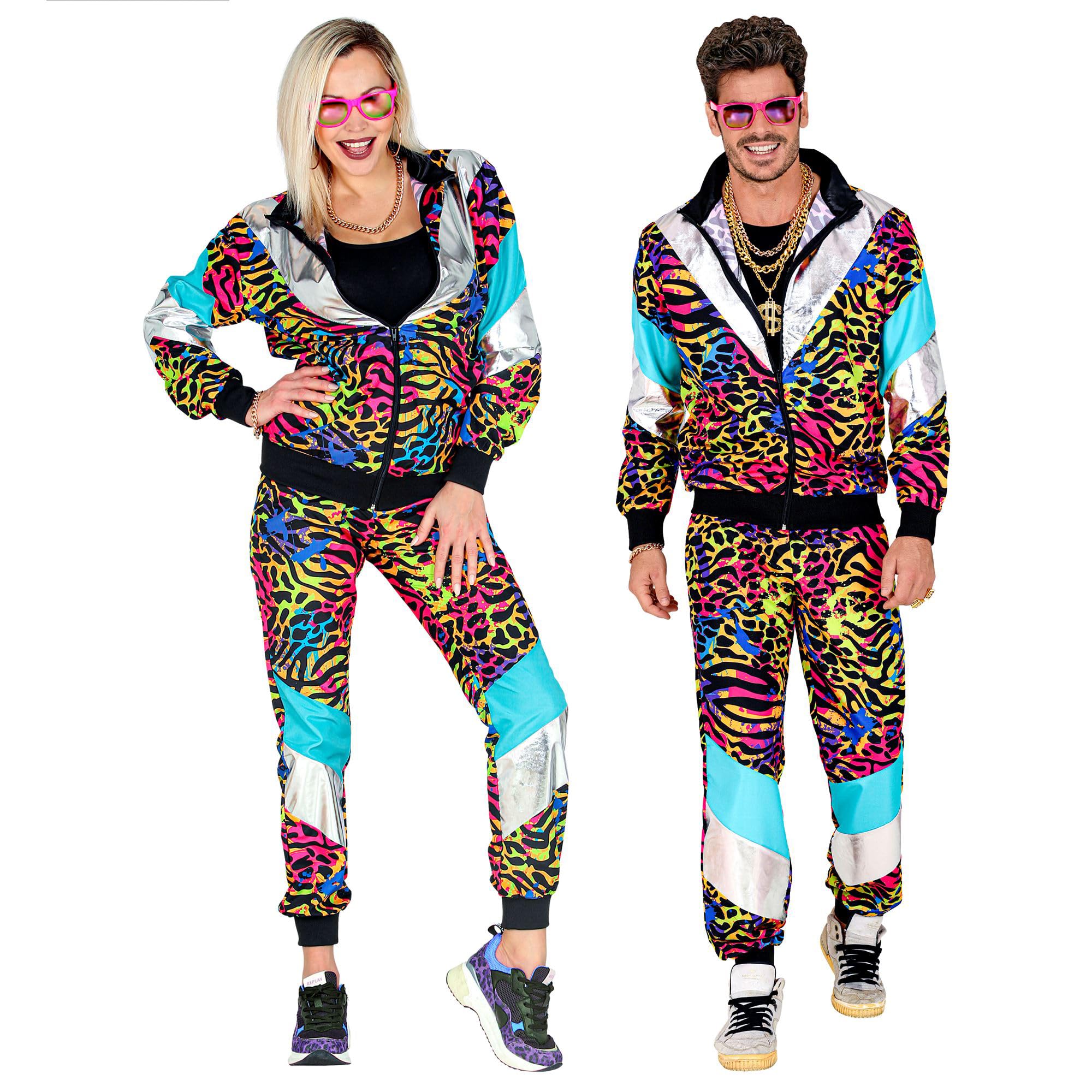 WIDMANN 11772 – Costume 80s Tracksuit, Jacket and Trousers, Animal Print, Jogging Suit, Retro Style, Bad Taste Party, Carnival, Multicoloured, M