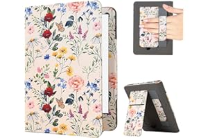 KEROM Case for 6" Kindle Paperwhite (10th/7th/6th/5th Generation, 2012-2018 Release), Premium PU Leather Cute Cover Case with Foldable Stand, Hand Strap, Card Slot, Auto Sleep/Wake, Colorful Blossoms