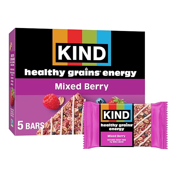 KIND HEALTHY GRAINS ENERGY BARS, MIXED BERRY, GLUTEN FREE, HEALTHY SNACKS, 19G WHOLE GRAINS, 5 COUNT