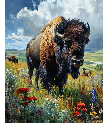 Kit De Pintura Por Números TISHIRON - Bisonte Americano, 16x20 Pulgadas, Con Purpurina Y Pinceles