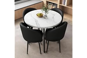 VINLEAP Round Dining Table Set for 4, Office Conference Table and Chair Set, Reception Negotiation, Space-Saving Furniture, Round Kitchen Table and Chairs for Home and Lounge