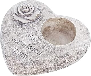 SIDCO Grabschmuck Herz Grab Deko Grabkerze Spruchstein Grableuchte Grablicht Rose