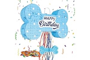 MUWOOB Dog Bone Pinata for Puppy Birthday Party Decorations, Pull String Pinata for Dog Themed Party Supplies, Blue Bones (16 x 10 x 3 inches)