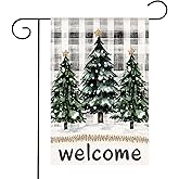 HOMFREEST Winter Welcome Garden Flag 12x18 Inch for Outside Christmas Green Trees Plaid Small Yard Flag Double Sided Burlap Outdoor Xmax Decor