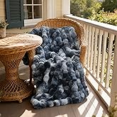Andtry Faux Fur Throw Blanket for Couch, Soft Fuzzy Plush Thick Bubble Rabbit Fur Blanket for Sofa Bedroom Living Room, 50 * 70 Inches Tie-dye Blue