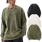 Yimoon Oversized Tshirts for Men Cotton Long Sleeve Shirts Vintage Acid Wash Baggy Tees Casual Crewneck T-Shirt