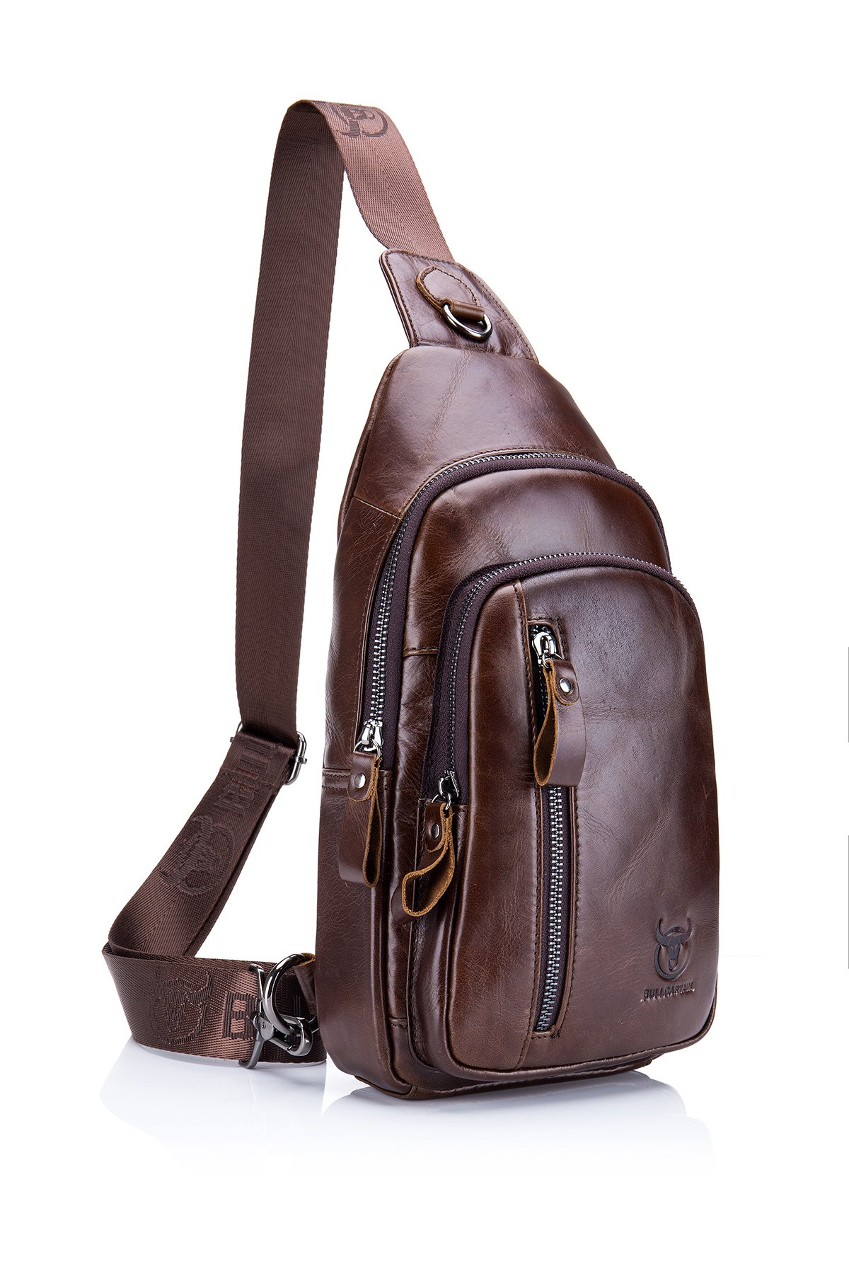 Novatech Chest Bag Men Genuine Leather Chest Bag Crossbody Shoulder Bag Sling Bags Backpack Messenger Bag Daypack For Business Casual Sport Hiking Travel Brown