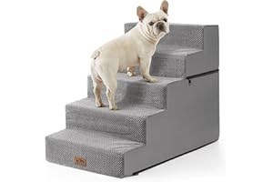 CCOZY KISS Dog Stairs for Small Dogs, 5 Tier Removable Wider Pet Stairs for Couch and Bed, 23.6" H Non-Slip Dog Steps for Puppies and Old Cats with Support Board, 19.7x29.5x23.6 inch, Grey