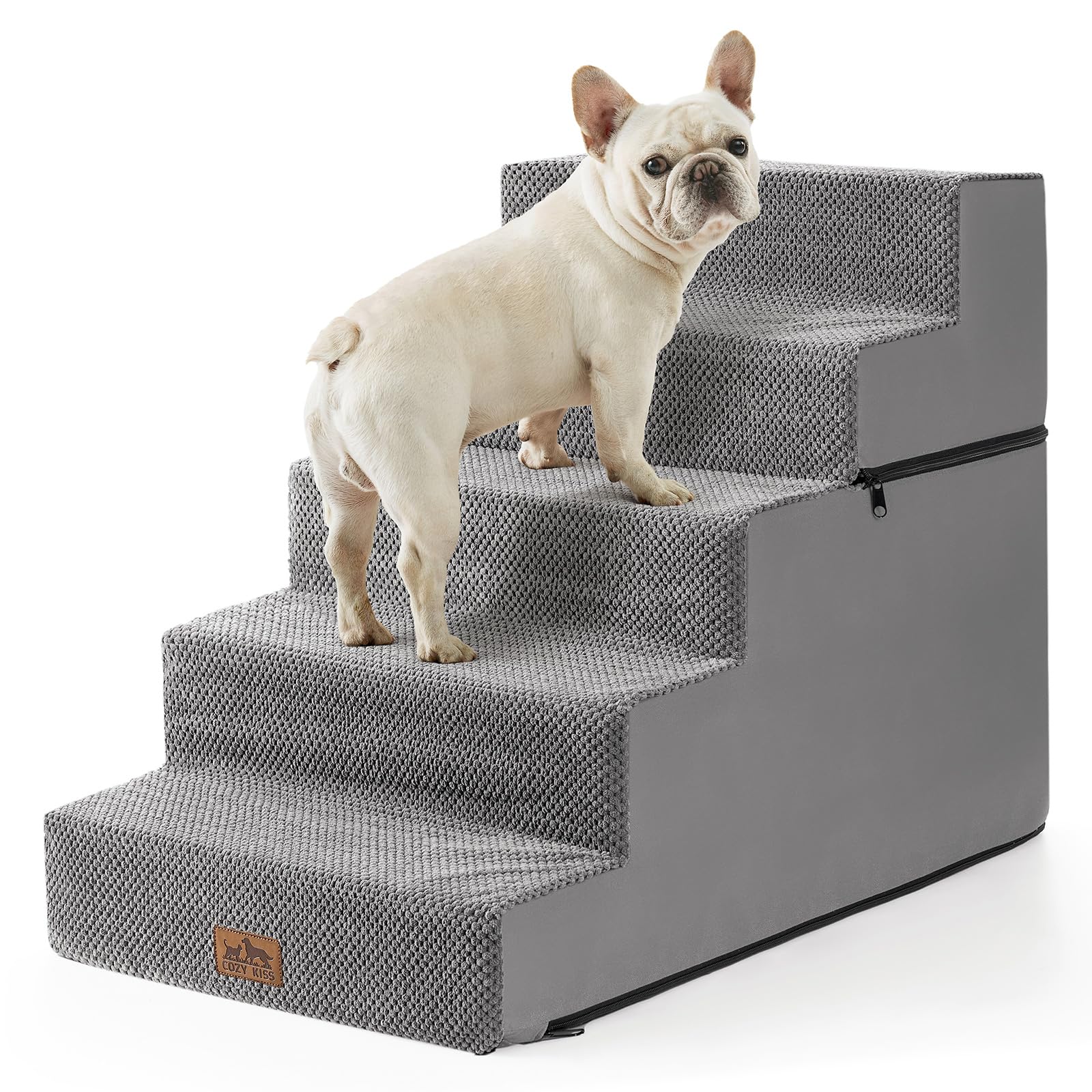Photo 1 of CCOZY KISS Dog Stairs for Small Dogs, 5 Tier Removable Wider Pet Stairs for Couch and Bed, 23.6" H Non-Slip Dog Steps for Puppies and Old Cats with Support Board, 19.7x29.5x23.6 inch, Grey