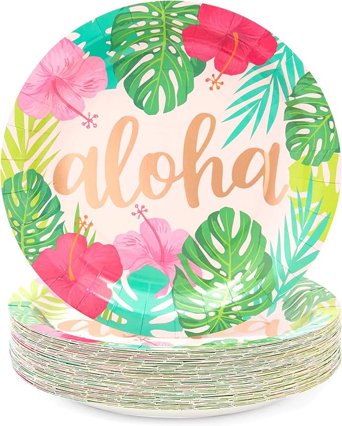 Aloha Hawaiian Paper Plates, Luau Birthday Party