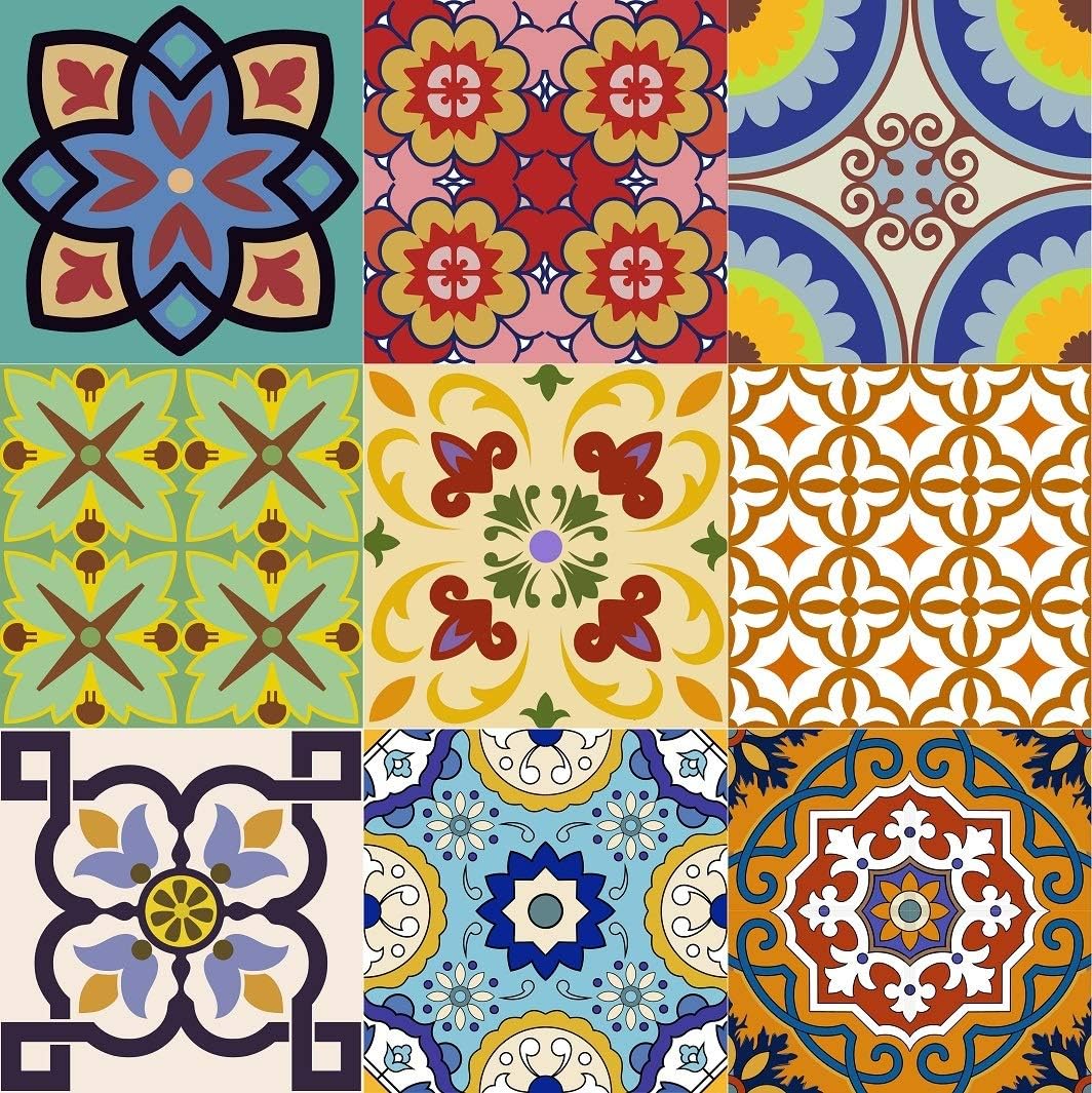 Mi Alma Backsplash Tile Stickers 24 PC Set Traditional Talavera Tiles Stickers Bathroom & Kitchen Tile Decals Easy to Apply Just Peel and Stick Home Decor 10x10 cm (Backslash Peel and Stick C400)