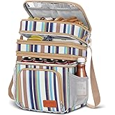 ZRSUN Insulated Lunch Bag for Women Men, Reusable 3 Layers Lunch Box Women, Expandable Reusable Water-resistant Lunch Box for Work Travel Office Picnic Hiking (Stripe)