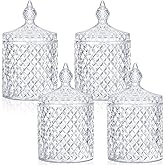 Aoriher 4 Pcs Crystal Glass Candy Jar Set with Lids Home Decorative Storage Jars for Apothecary, Bathroom, Kitchen, and Pantry, Ideal for Cotton Swabs and Jewelry(Medium,Clear)