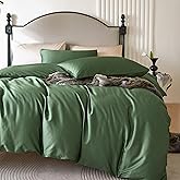 PURE ERA Duvet Cover Set 800 Thread Count Long Staple Cotton Sateen Silky Soft Luxurious Smooth 3 Piece Set Forest Green Full