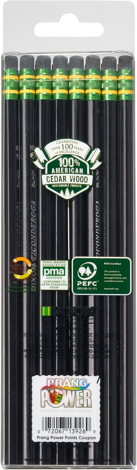 Ticonderoga Pencils, Wood-Cased, Graphite #2 HB Soft, Black, 24-Pack (13926) : Wood Lead Pencils : Office Products