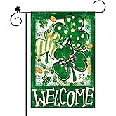 Heirloom Haven St Patricks Day Shamrock Garden Flag Double Sided, Stripes Polka Dot Trefoil Welcome Burlap Garden Flag for Outside Holiday Farmhouse Yard Decoration 12x18 Inch
