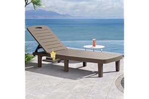 SELLERWE Chaise Lounge Outdoor, Waterproof Resin Lounge Chairs for Outside w/Adjustable 5 Positions All Weather Recliner Chair for Patio, Poolside, Beach, Yard, 1PCS, Taupe