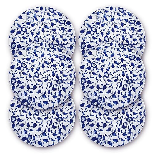 KeQiu 8 Inch Ceramic Dessert Salad Appetizer Pasta Steak Pancake Fruit Dinner Plates Set of 6, Premium Gift for House Warming, Birthday, Microwave/oven/Dishwasher Safe, Vintage Blue, Japanese Style