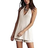 Tiko Miko Womens Summer 2 Piece Outfits Sweater Sets 2025 Knit Backless Halter Top and Shorts Lounge Beach Set